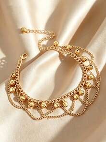 1pc Gold Multi-Layer Multi-Chain Vintage Anklet With Bell Pendant And Extension Chain, Fashionable Summer Beach Foot Accessory For Women, Suitable For Daily, Holiday And Vacation Wear - Gold - View 5
