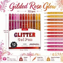 12 Colors Glitter Gel Pens, Vibrant Colors With Shiny Glitter, Smooth Writing, Suitable For Diary, Notes, Drawing, Greeting Card Making And DIY Crafts, Back To School Supplies - Sets - View 11
