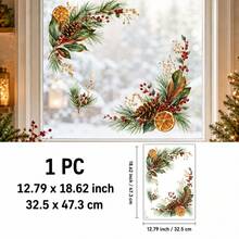SupSticker 1PC Christmas Window Clings, Reusable No-Glue Static PVC Decals, Pine Branch Red Berry Pinecone Decor For Home Office Shop Glass Doors - IPC - View 13