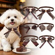 2/5/10pcs Retro Leopard Print Plaid Pet Bow Tie Collar, Light Luxury Pearl-Embedded Cat & Dog Neckwear, Teddy Maltese Cat Costume Accessory - Multicolor - View 5