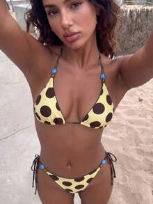 Women's Swimwear Bikini,Retro Animal Print Polka Dot Print Reversible Outfit Y2k Streetwear/Vacation Outfits/Beachwear Summer Yellow, High Waisted - Yellow - View 4
