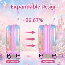 Girls Cartoon Printed Rolling Luggage, Hard Shell Kids Carry‑On Suitcase With Universal Wheels & Telescopic Pull Rod, Ideal For Short Trips - Pink - View 4