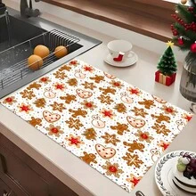 1pc Christmas Gingerbread Man Pattern Diatomaceous Earth Absorbent Dish Drying Mat, Cartoon Style, Suitable For Kitchen Countertop, Home Dining Table Decor, Coffee Machine Mat, Breakfast Mat, Table Mat And Holiday Party Decoration - Multicolor - View 2