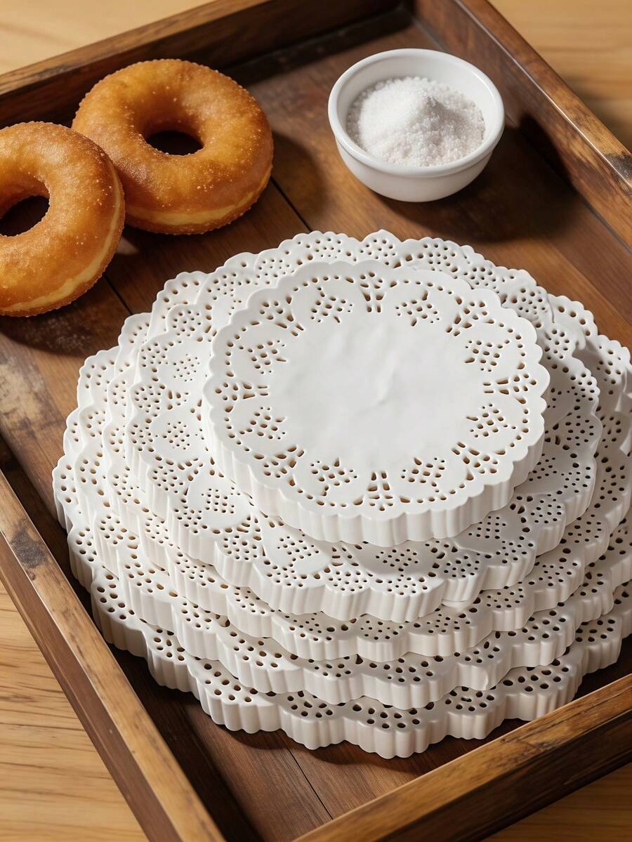 100/300/500pc White Lace Paper Doilies, Oil-Proof Absorbent Disposable Placemats, Round And Rectangular Lace Tablecloths, Suitable For Cakes, Desserts, Fried Foods, Wedding Party Tableware And Handicraft Decoration