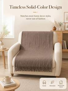 1pc All-Season Universal Minimalist Solid Color Chenille Sofa Cover, Soft And Comfortable European Luxury Style Throw Blanket, Air Conditioning Blanket, Nap Blanket, Fleece Blanket, Suitable For Bedroom And Living Room Home Decor, Room Decoration, Machine Washable And Hand Washable, Cat Scratch Resistant - Brown - View 3