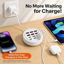 New!! New Round 12-Port USB Fast Charging Station - 6*Type-C PD + 6*USB-A, Each Port Up To 25W Output, Compact Design, High-Speed Charging, Suitable For Laptops/Tablets/Multiple Devices, A Fast Charger Designed For Multiple Devices - View 3