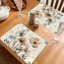 1/4/6pcs Autumn Series Ink Wash Light Brown Floral Pattern Printed Placemats, Heat Resistant Table Mat For Home Kitchen/Kitchen Table Protection, Party Scene Decoration - Multicolor - View 4