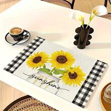 1/4/6pcs Autumn Series Black & White Plaid Border Glass Jar Sunflower Pattern Printed Placemats, Heat Resistant Table Protector For Home Kitchen, Dining Table, Party Decor - Multicolor - View 12