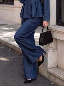 Women's Autumn High Waist Wide Leg Denim Jeans, Casual Straight Leg Pants - Blue - View 8