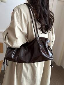 Cross-Border Korean Style Commuter Fashion New Large Capacity Pleated Drawstring Casual Minimalist Chic Shoulder Tote Bag - Coffee - View 5