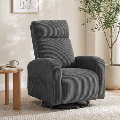 HOMCOM Fauteuil d'accent pivotant à 360°, fauteuil moderne avec dossier épais & coussin, salon en velours côtelé avec pieds en acier pour le bureau, gris foncé
