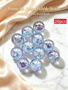 20pcs/Pack 16mm Mixed Color AB Plated Bubble Beads, Large Hole Round Acrylic Beads, Suitable For Jewelry Making, DIY Necklace, Bracelet, Keychain, Bead Pen, Handmade Crafts, Personalized Gifts - Multicolor - View 9