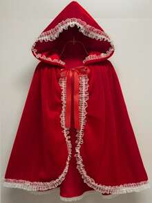 One Piece Of Lace Patchwork Hooded Cloak, Carnival, Christmas Performance Scarf. Halloween Party Cape. Cosplay. The Ideal Choice For Little Red Riding Hood. - Multicolor - View 3