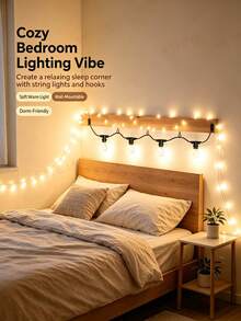 String Light Hooks Set, Black Rust‑Resistant Screw Hooks With Safety Buckle, Wall Anchors & Screws Included, Easy Install For Outdoor Patio Christmas String Lights, Plants & Wind Chimes - Black - View 1