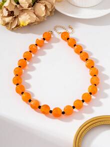 High Gloss Cherry Red Round Bead Acrylic OT Clasp Collarbone Necklace Daily Accessory - Red - View 23