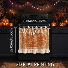 Autumn Farmhouse Style Kitchen Decor, Multi-Functional Oven Protective Curtain, Large Orange Pumpkin With White Floral Pattern And Ruffle Trim, Linen Fabric With Tie Design, Autumn Seasonal Home Decor Kitchen Apron - Multicolor - View 3