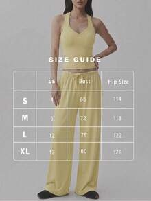 FWH Women's Spaghetti Strap Backless Sports Set, Women's Tank Top + Straight Loose Long Pants Sports Two Pieces Set Yellow - Yellow - View 7