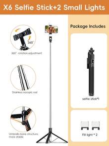 8M Bluetooth Wireless Selfie Stick Tripod With LED Light, 360° Rotating Stainless Steel Portable Phone Holder, Lightweight And Easy To Carry, Compatible With Multiple Phone Models, Suitable For Taking Photos With Family And Friends During Travel Or Couples Photos - Multicolor - View 12