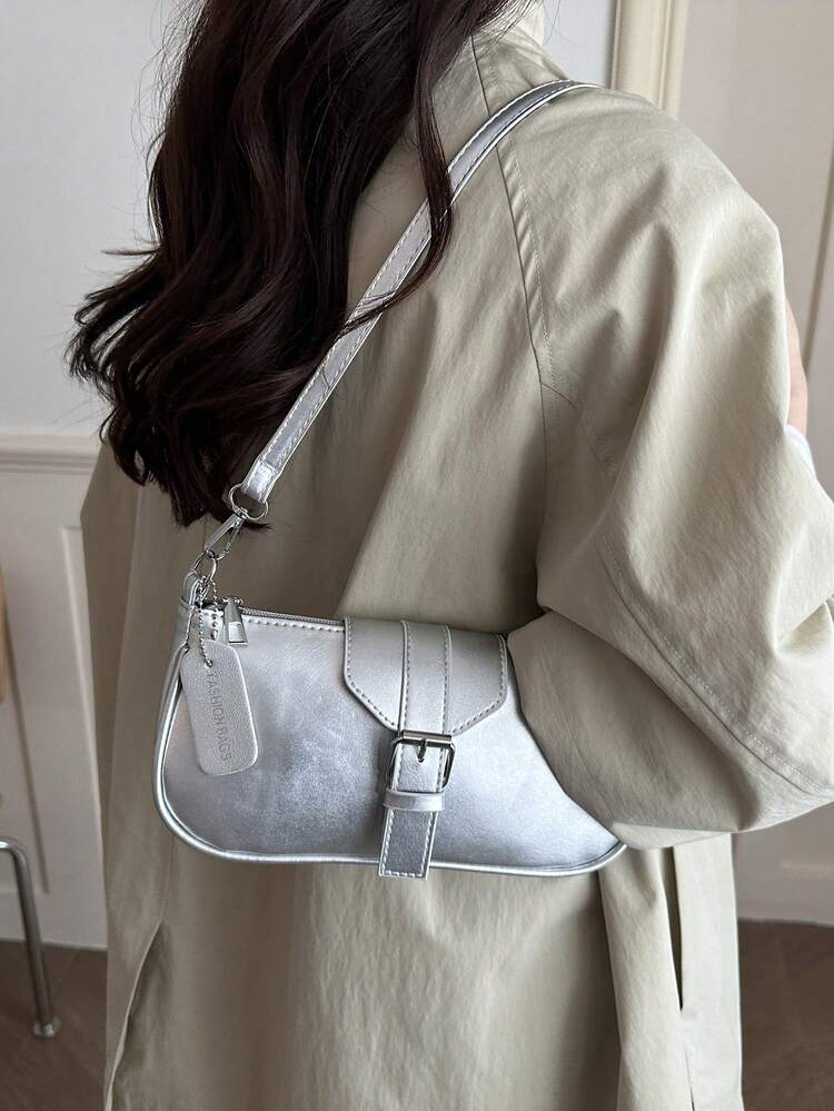 Cross-Border Artistic French Style Patchwork Minimalist Large Capacity 2026 New Fashion Shoulder Crossbody Underarm Bag - Silver - View 3