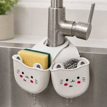 1pc Dual-Sided Faucet Drain Basket, Hollow Design For Quick Drainage, No-Drill Secure Fit, Sink Edge Storage For Sponge And Bath Ball, Kitchen Bathroom Washbasin Accessory, Anti-Slip Stain-Resistant Easy To Clean, Compact Lightweight Easy To Hang, Cute Decor For Daily Use - Multicolor - View 3