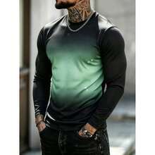 Fashionable Men's Gradient Long Sleeve T-Shirt, Outdoor Sports Top, Fitness Running Training - Green - View 1