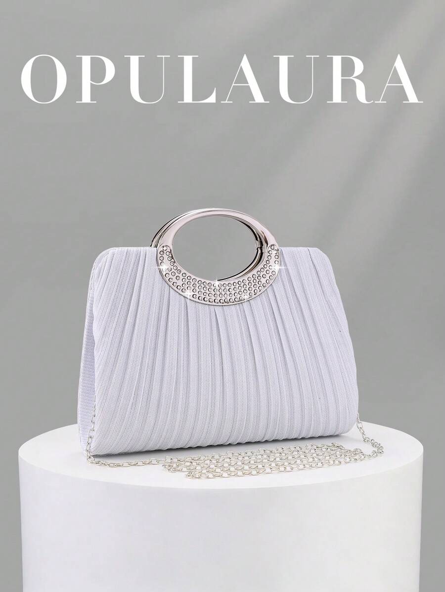 OpulAura 女士时尚闪亮水晶水钻晚宴手拿包,璀璨奢华镶钻正式礼服手提包,适合晚宴、派对、生日、婚礼等场合,也可作为生日礼物 - 白色 - 查看 1