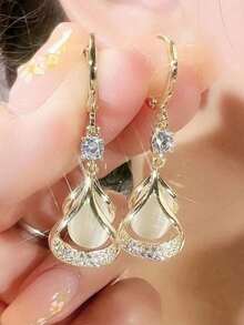 1 Pair Fashion Crystal Water Drop Geometric Rhinestone Dangle Earrings Valentine's Day Accessories, Jewellery, - Blue - View 6