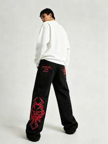 Men's Stylish American Retro Straight Jeans - Red - View 1