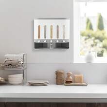 HYYKJ-US Cereal Dispenser 5 Compartment, Airtight Dry Food Container With Measuring Cup, Wall Mounted Rice Storage Dispenser For Kitchen Counter Pantry - HG-hSYXF-6915=default - View 1