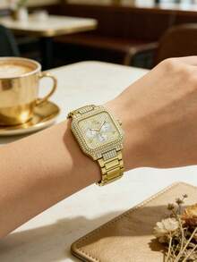 Guess GW0472L2 Men's Quartz Watch, Square Dial With Rhinestones, Gold-Plated Stainless Steel Band, Multifunction Chronograph And Date Display, Luxury Sparkling Starry Dial, Suitable For Business, Banquet, Commute, Qixi Festival Gift - one-size - View 3