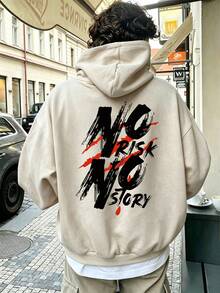 Teen Boy Fun Graphic Print Pullover Sweatshirt, Warm & Comfortable Thermal Lined Pullover Sweatshirt For Autumn/Winter - Apricot - View 1