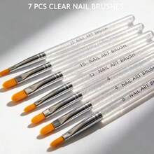 7Pcs Glitter Clear Handle Nail Art Brush Set, Gel Painting Drawing Brushes For Manicure DIY Salon Nail Art Tools - Clear - View 2