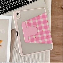 1pc Cute Pink Plaid Orange Star Print 360° Rotatable Tablet Protective Case, Compatible With IPad 10th Gen 10.9 Inch 2022 Smart Case/Air 13(M3 2025)/Air 11(M3 2025)/11(A16 2025), Compatible With OPPO Pad, Compatible With Huawei MatePad, Compatible With Vivo Pad, Compatible With Honor Pad, Compatible With Xiaoxin Pad - Multicolor - View 4
