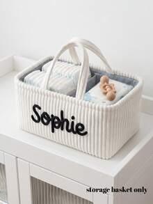 Customized Name Corduroy Storage Organizer Box, Embroidered Name, Large Foldable Sundries Storage Bucket With Handle, Multi-Purpose Home Storage Box, Suitable For Toys, Clothes, Blankets, Ideal For Couples, Parents, Family Housewarming And Wedding Gifts - Multicolor - View 5