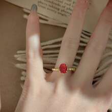 Classic Luxury Red Pigeon Egg Zirconia Inlaid 18K Gold Plated Open Ring For Women - Red - View 8