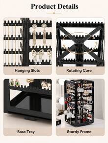 Rotating Earring Storage Rack, Multi-Sided Jewelry Display Stand With Hanging Slots And Base Tray, Large Capacity Earring, Necklace, Bracelet Organizer, Suitable For Stud Earrings, Dangle Earrings And Various Small Accessories, Vanity Storage - Multicolor - View 3