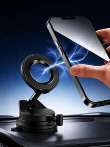 1pc Vacuum Suction Cup Magnetic Car Phone Holder, 360° Rotatable & Foldable Dashboard Windshield Phone Mount, Strong Magnetic Phone Holder, Suitable For 5.4-7.2 Inch Smartphones, ABS Silicone Universal Car Navigation Mount - A - View 4