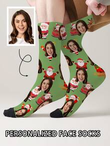 1 Pair Customized Face Pattern Socks, Personalized Photo Socks, Custom Printed Socks, Funny Face Socks, Custom Pattern Socks, Print Any Face Pattern On Socks, Anniversary Gift, Valentine's Day Gift, Unique Birthday Gift, Customized Collectible Gift - Multicolor - View 8