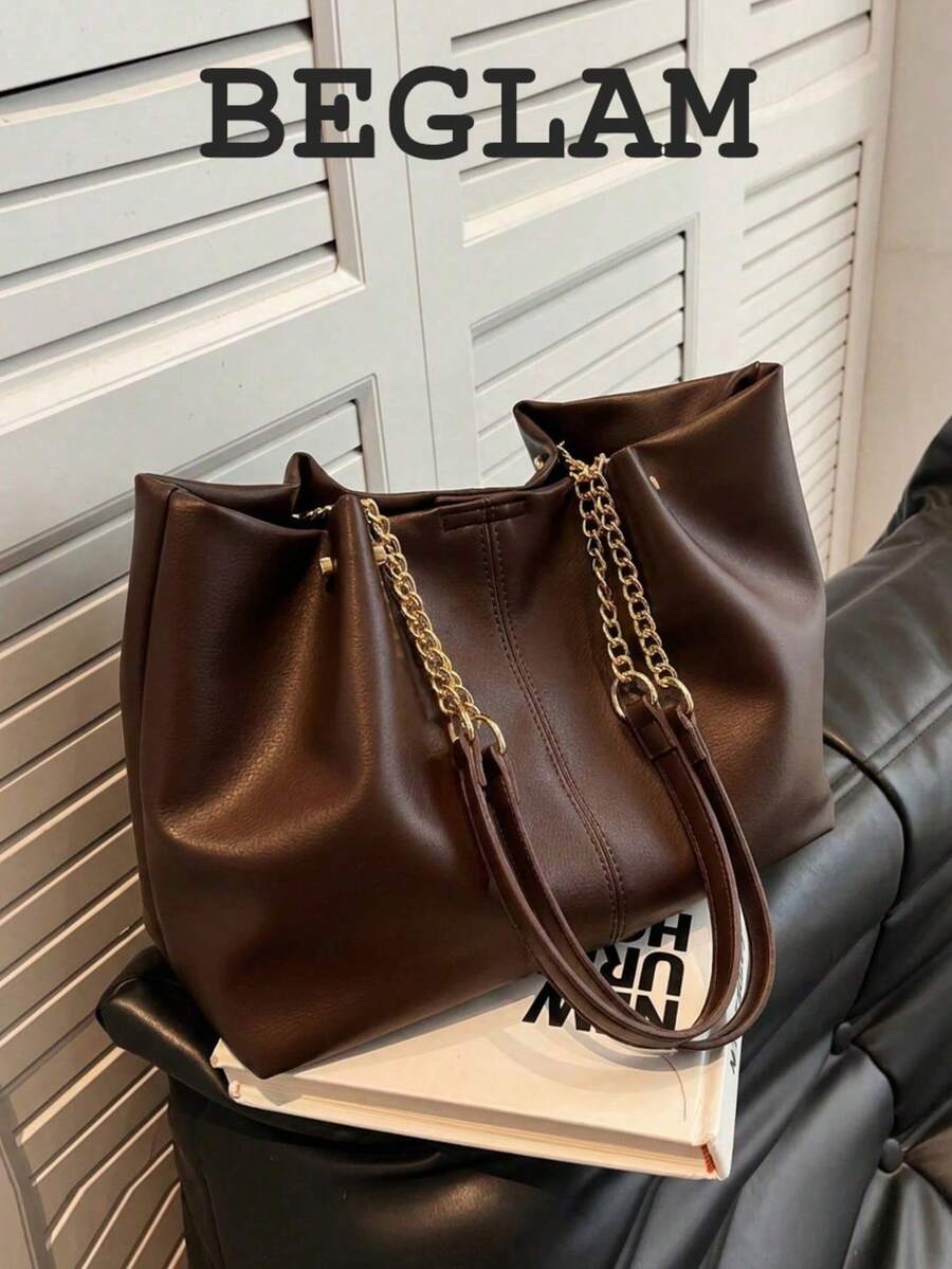 Tas jinjing minimalis berkapasitas besar dengan kantong dalam, cocok untuk bekerja, bepergian, wanita, mahasiswa, pekerja kantoran, profesional kerah putih, dapat digunakan untuk kantor, bisnis, perjalanan, kembali ke sekolah, dan berbagai kesempatan lainnya. - Kopi - View 1
