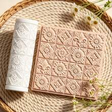 1Pc Vintage Tile Floral Texture Roller, Retro Geometric Flower Pattern Clay Embossing Roller, DIY Handmade Earring Pendant Jewelry Craft Supplies - 1 Unit - View 2