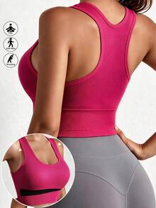 Runway Rest Women's Backless Ribbed Sports Bra, Magenta And Black Colorblock Mesh Quick-Dry High Support Yoga Crop Top, Suitable For Fitness Training - Multicolor - View 11