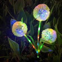 單頭太陽能蒲公英花園燈，內置 LED 彩色串燈，庭院花園裝飾燈，戶外草坪景觀地插燈，適用於庭院、景觀、小徑、草坪、走道太陽能裝飾，創意禮物 - 三頭蔥球 - 查看 3