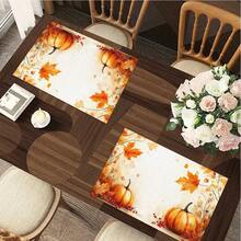 1/4/6pcs Autumn Series Watercolor Pumpkin & Berry Pattern Printed Placemats, Heat-Resistant Table Mats For Home Kitchen/Dining Table Protection, Party Scene Decor - Multicolor - View 6