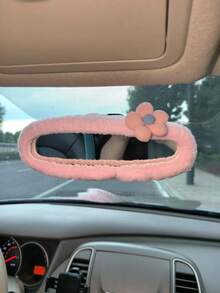 1pc Universal Plush Rearview Mirror Cover, Flower Plush Rearview Mirror Cover, Car Accessories, Car Decoration, Decorative Car, Gift, Protective Rearview Mirror Cover, Pink Car Rearview Mirror Protector, Cartoon Car Interior Decoration Accessories - Five-petaled Flower - View 7
