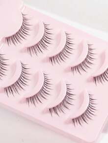 Pair Of Cartoon False Eyelashes, Natural And Slender, Soft Fiber, Cross Eyelash Design, Fine Black Eyelash Band, Comfortable And Non-Irritating; Reusable, Suitable For Daily Makeup, European And American Style - Black - View 5