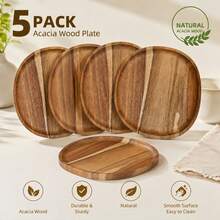 5pcs Acacia Wood Trays - Premium Gift Choice. Oval Design, Suitable For Fruits, Vegetables, Meat And Bread - Essential Accessory For Apartment Kitchen Cooking, Convenient For Outdoor Camping, Christmas, Thanksgiving, Easter, Halloween. Suitable For Daily Kitchen/Camping Use. Display Trays - View 1