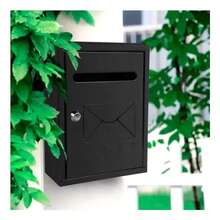 Buzón de Pared Owkuan Negro con Cerradura para Exterior y 2 Llaves,Buzón de paquetería de acero inoxidable reforzado para montaje en pared,Buzón escolar de pared resistente a la lluvia - Negro - Ver 10