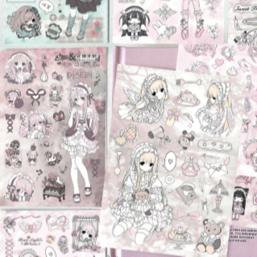 8pcs Pink Maid Cut-Out Stickers, Creative High-End Fun Collage Material, Waterproof Sticker Decals - Multicolor - View 1