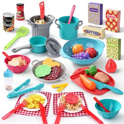 ¡Juego de cocina de pasta muy atractivo para niños! Juego de juguetes de cocina y corte de pasta realista con utensilios de cocina completos, super muchos accesorios incluidos, recreación auténtica de la escena de cocina occidental, los niños pueden lavar verduras de forma independiente, cortar frutas y verduras, cocinar pasta, hacer un festín de bistec, juego rico para decir adiós a los productos electrónicos. Los colores de los juguetes son brillantes y suaves, artesanía fina sin rebabas, material para que los bebés jueguen con tranquilidad, desarrollar habilidades motoras finas