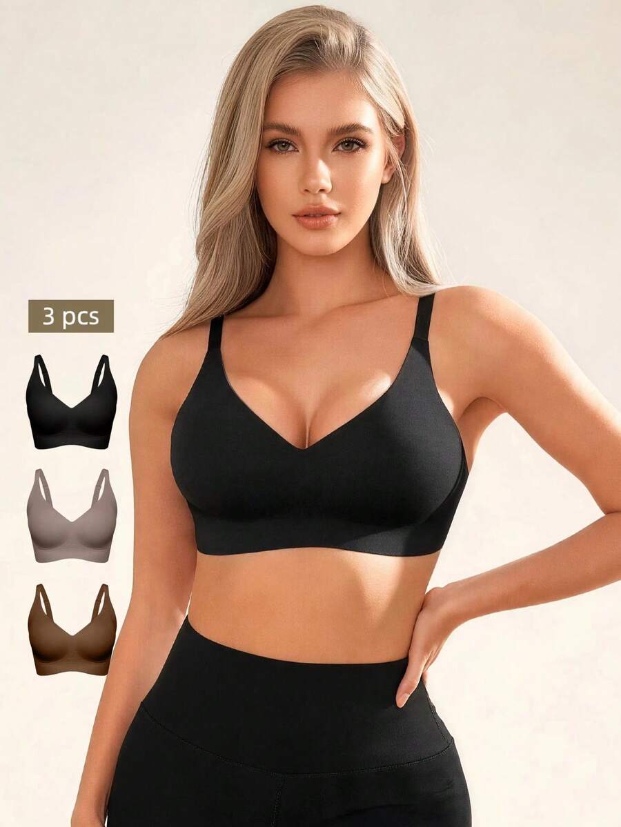 Lilivine 3件套无钢圈果冻文胸，舒适柔软女士时尚文胸